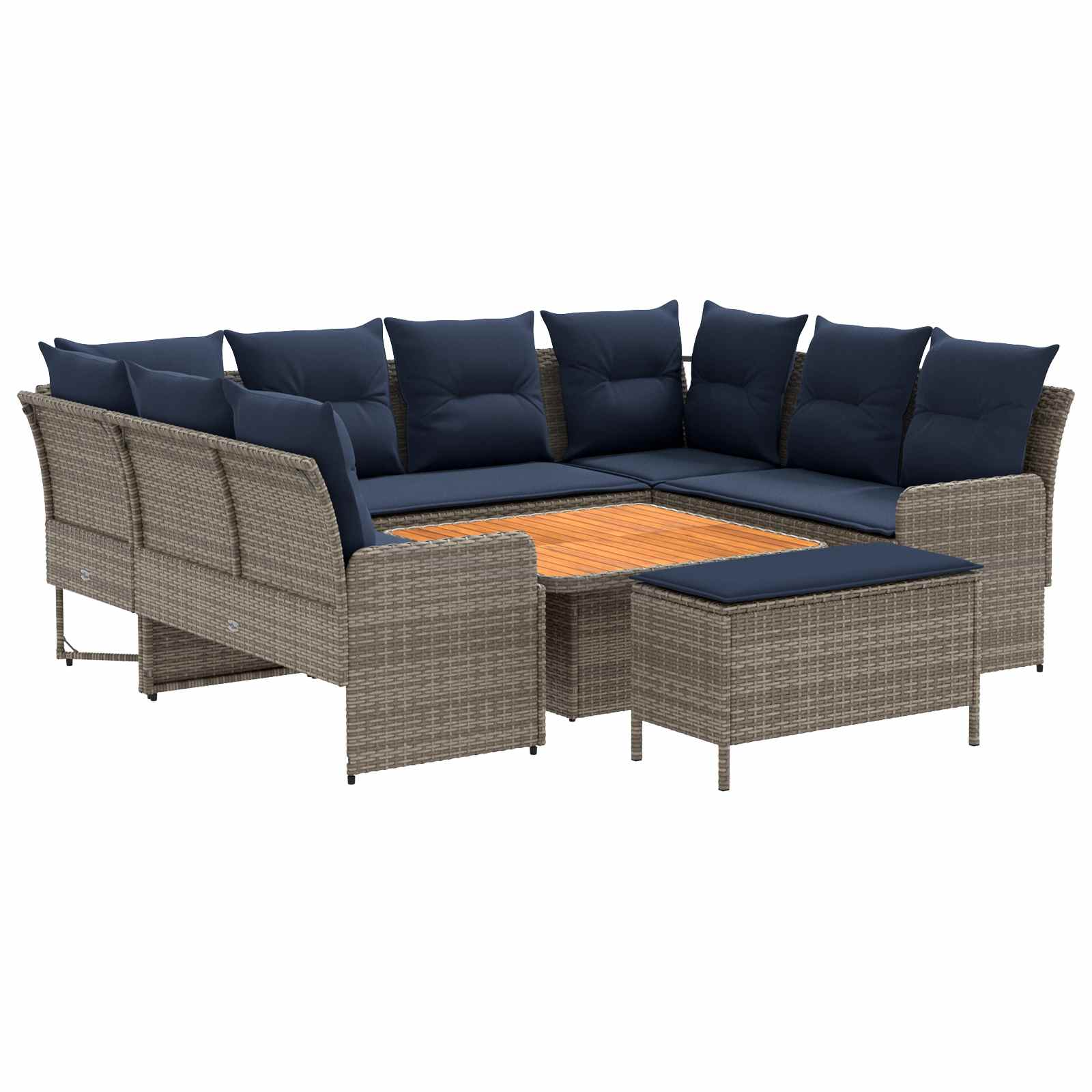 vidaXL Zestawy mebli z poduszką 7 pcs Szary i granatowy Rattan PE