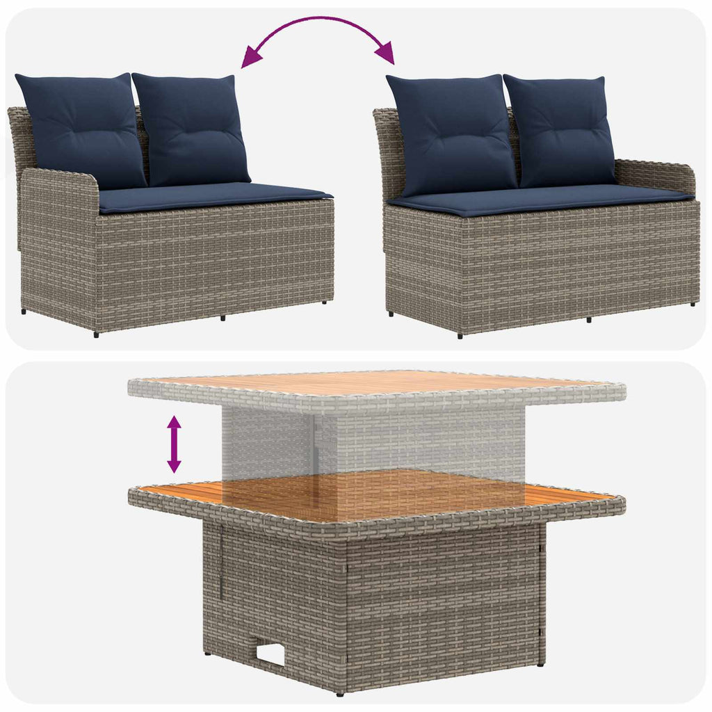 vidaXL Zestawy mebli z poduszką 7 pcs Szary i granatowy Rattan PE