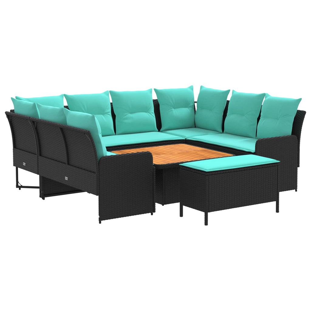 vidaXL Zestawy mebli z poduszką 7 pcs Czarny i Turkusowy Rattan PE