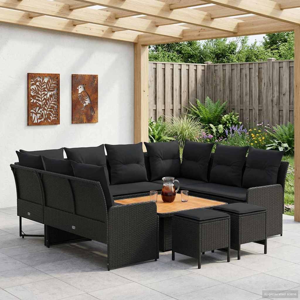 vidaXL Zestawy mebli z poduszką 8 pcs Czarny Rattan PE