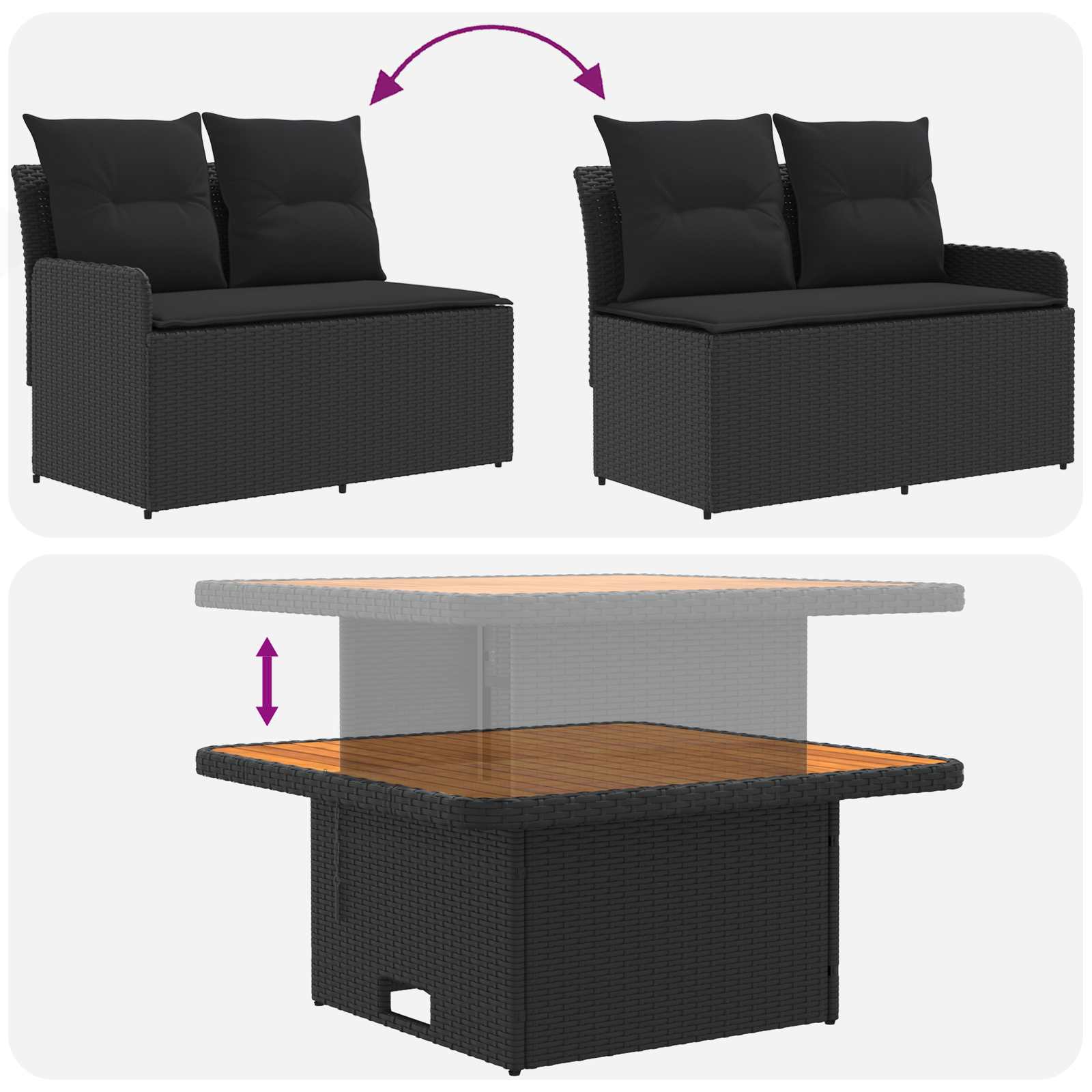 vidaXL Zestawy mebli z poduszką 8 pcs Czarny Rattan PE