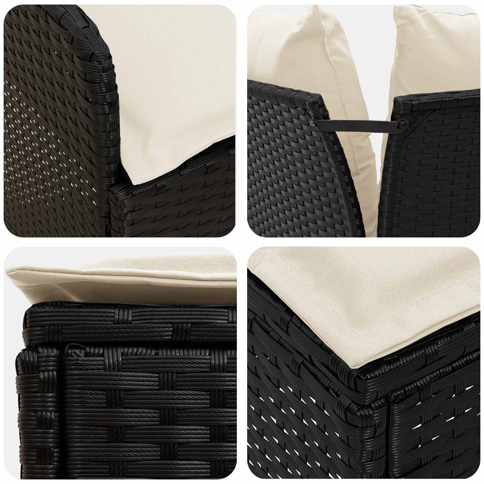 vidaXL Zestawy mebli z poduszką 8 pcs Czarny i kremowy Rattan PE