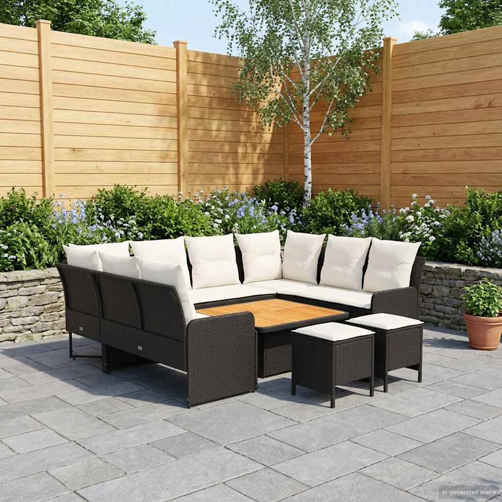 vidaXL Zestawy mebli z poduszką 8 pcs Czarny i kremowy Rattan PE