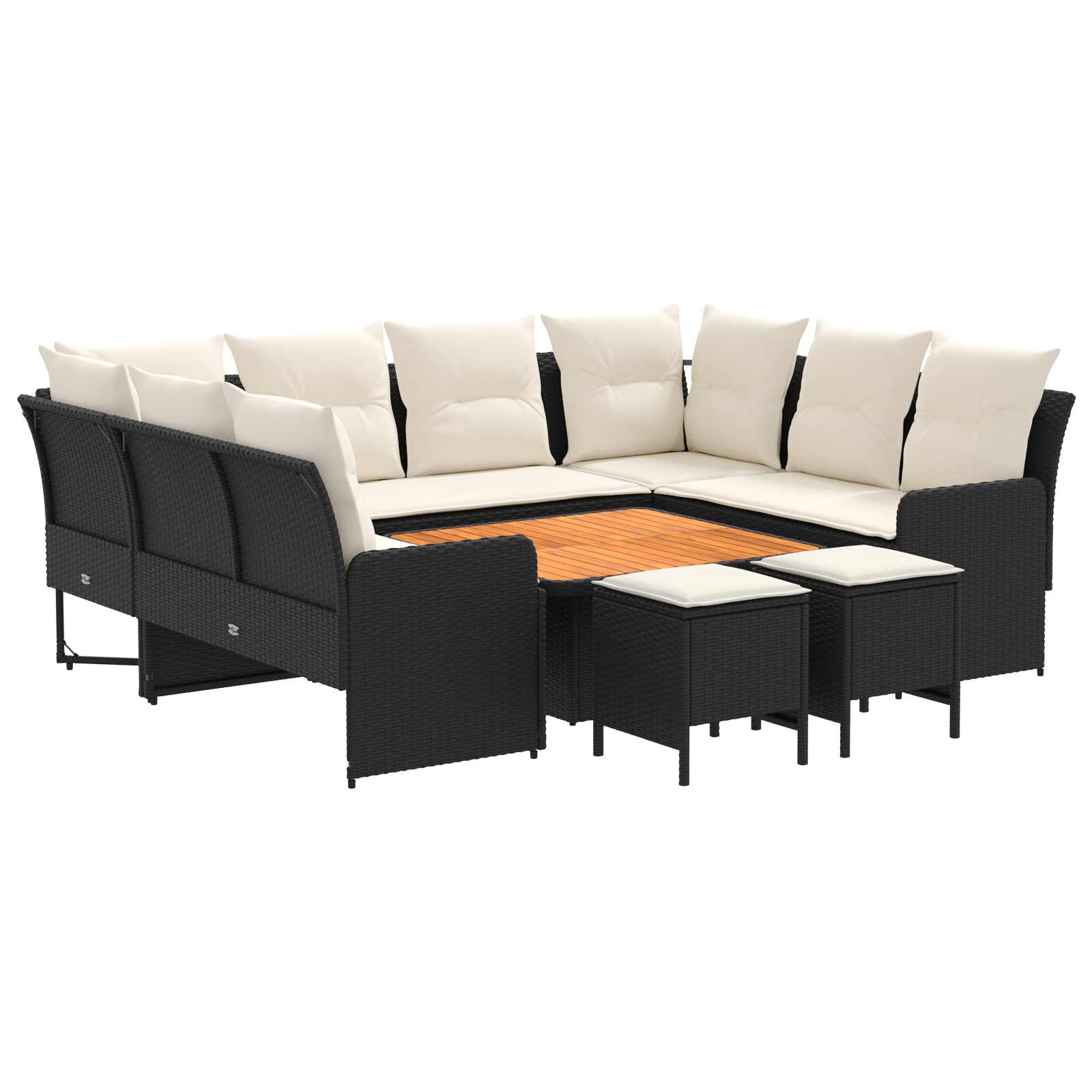 vidaXL Zestawy mebli z poduszką 8 pcs Czarny i kremowy Rattan PE