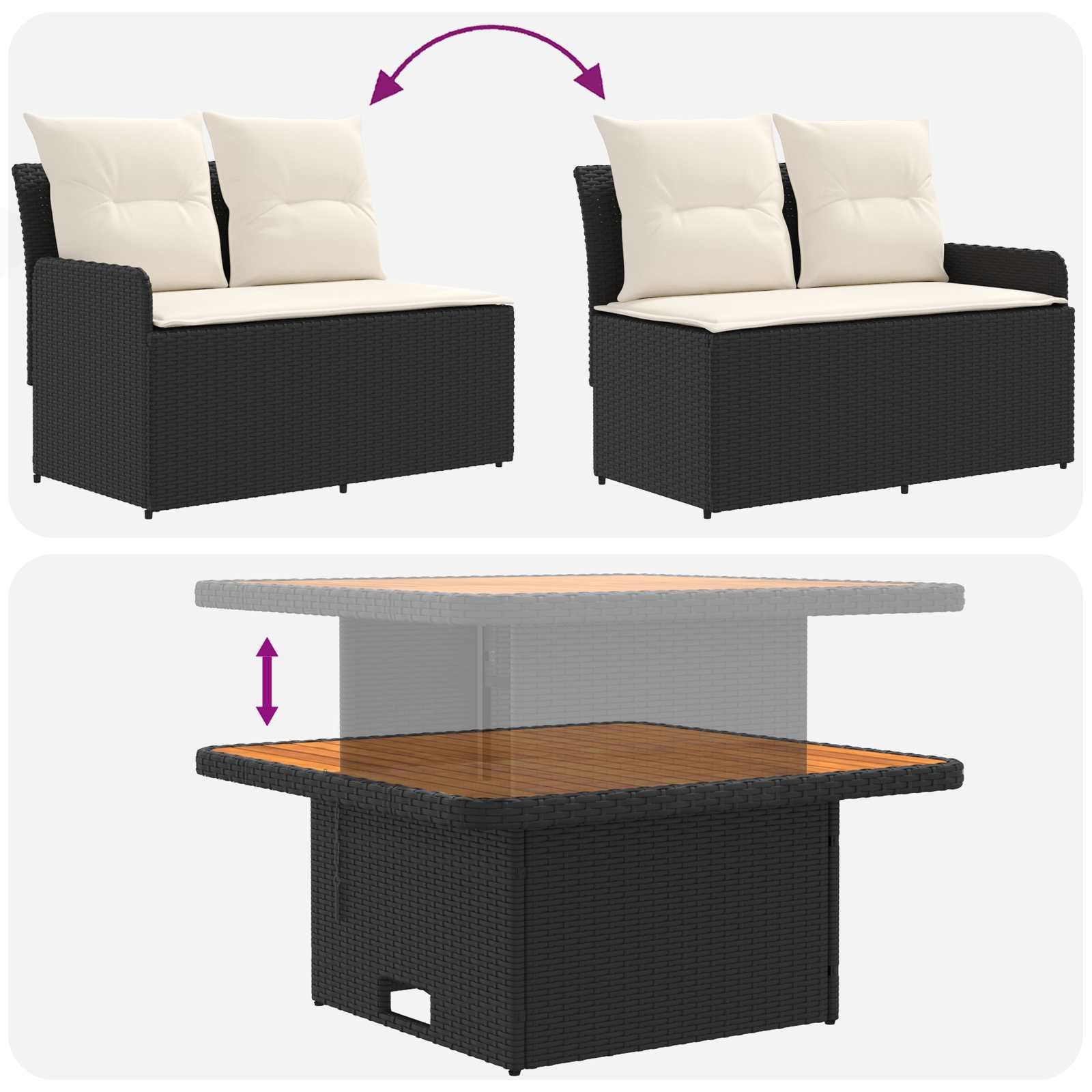 vidaXL Zestawy mebli z poduszką 8 pcs Czarny i kremowy Rattan PE