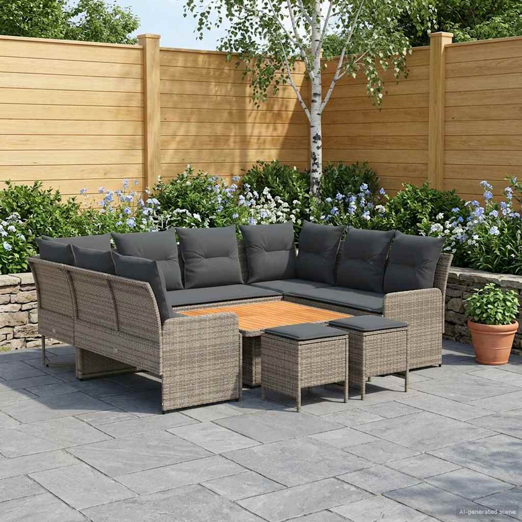 vidaXL Zestawy mebli z poduszką 8 pcs Szary i ciemnoszary Rattan PE