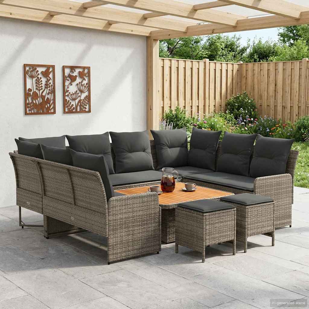 vidaXL Zestawy mebli z poduszką 8 pcs Szary i ciemnoszary Rattan PE