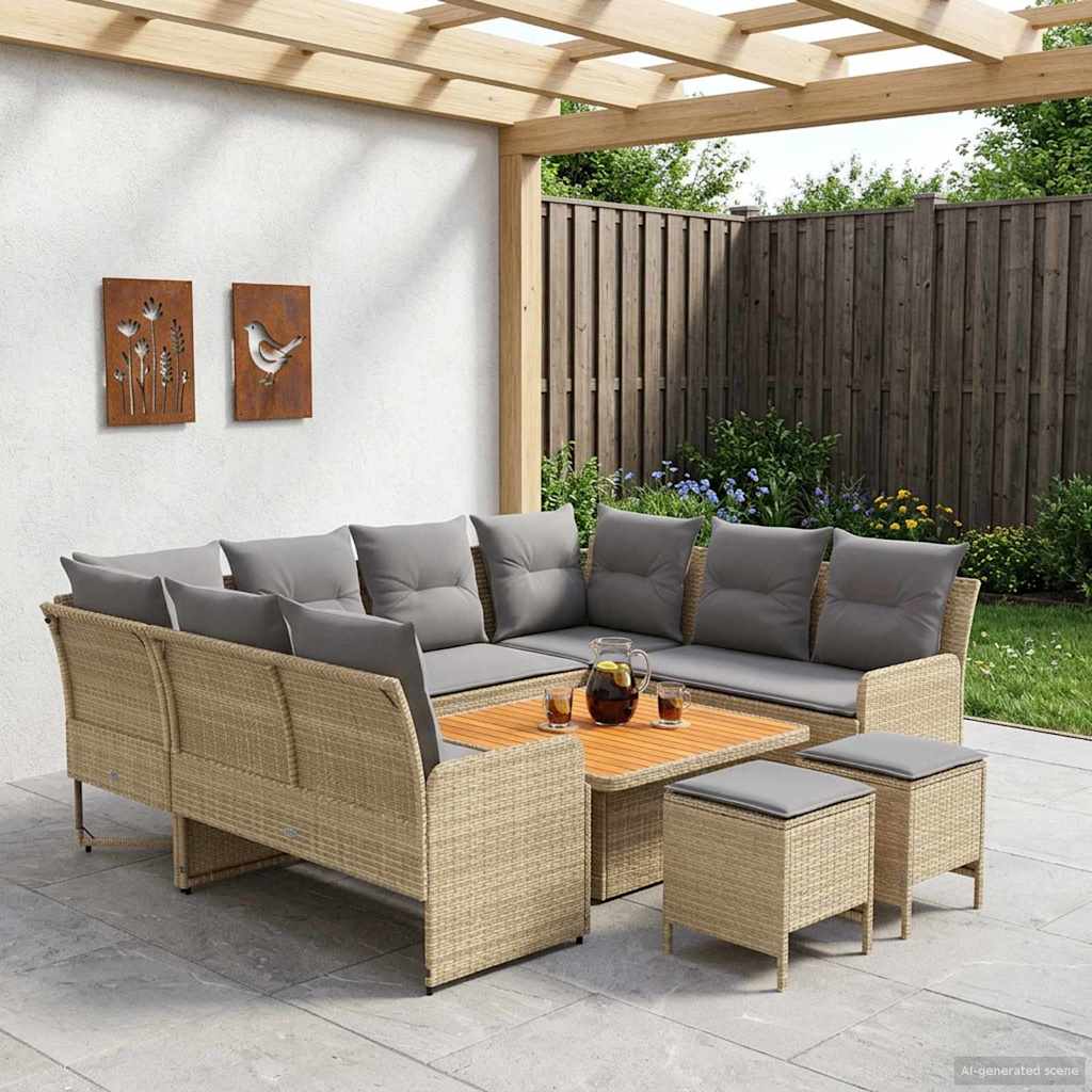 vidaXL Zestawy mebli z poduszką 8 pcs Beżowy i jasnoszary Rattan PE