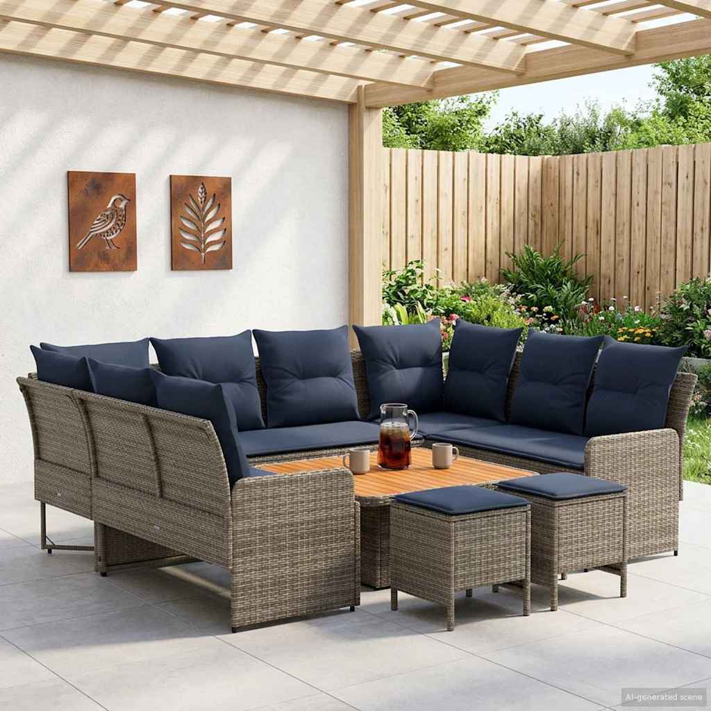 vidaXL Zestawy mebli z poduszką 8 pcs Szary i granatowy Rattan PE