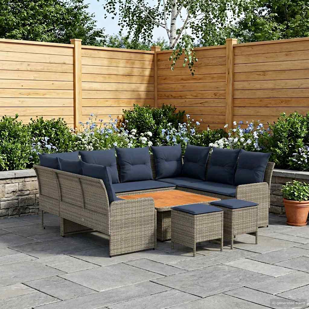 vidaXL Zestawy mebli z poduszką 8 pcs Szary i granatowy Rattan PE