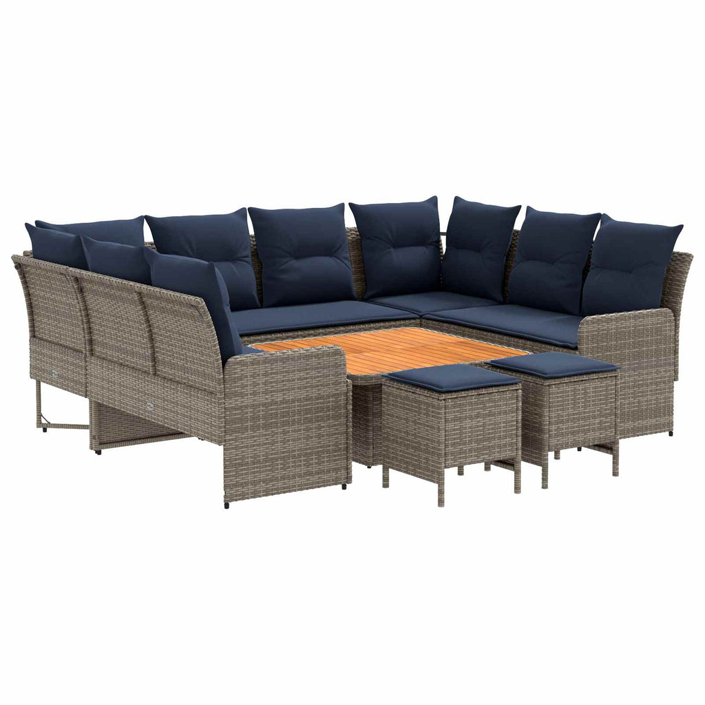 vidaXL Zestawy mebli z poduszką 8 pcs Szary i granatowy Rattan PE