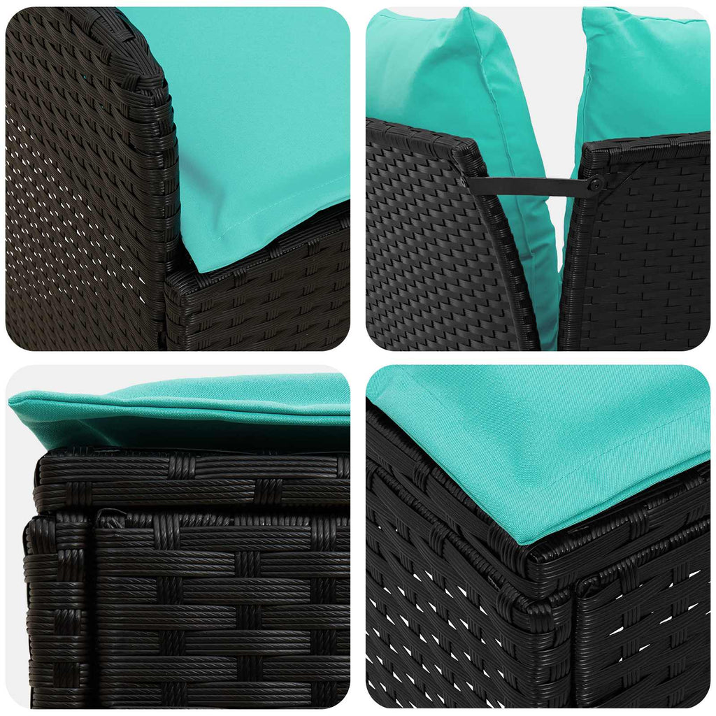 vidaXL Zestawy mebli z poduszką 8 pcs Czarny i Turkusowy Rattan PE