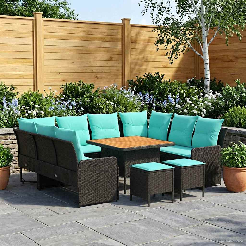 vidaXL Zestawy mebli z poduszką 8 pcs Czarny i Turkusowy Rattan PE