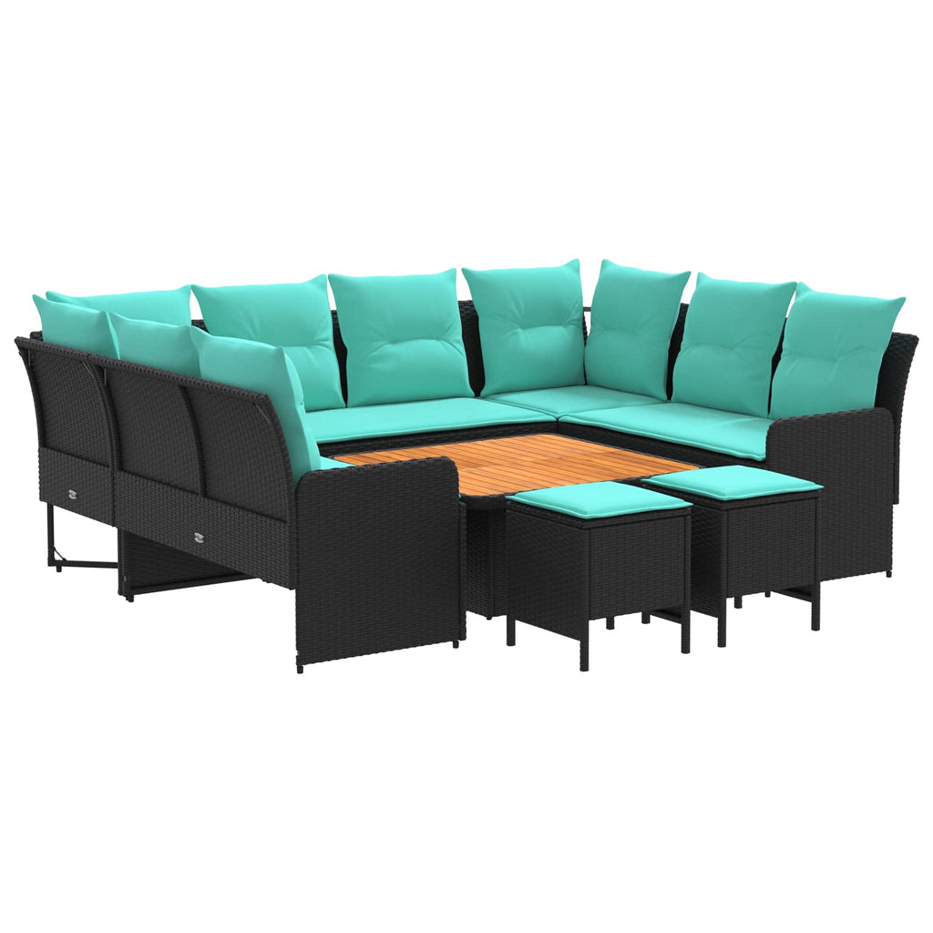 vidaXL Zestawy mebli z poduszką 8 pcs Czarny i Turkusowy Rattan PE