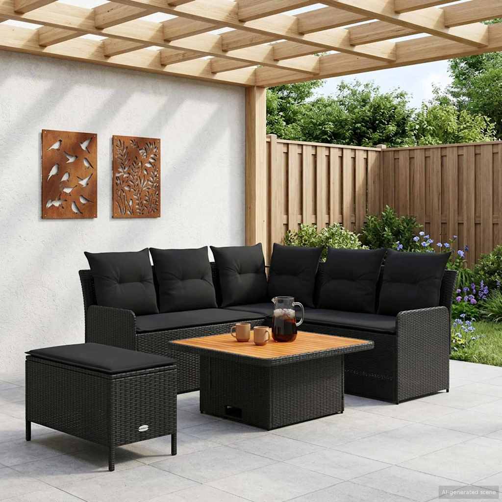 vidaXL Zestawy mebli z poduszką 5 pcs Czarny Rattan PE