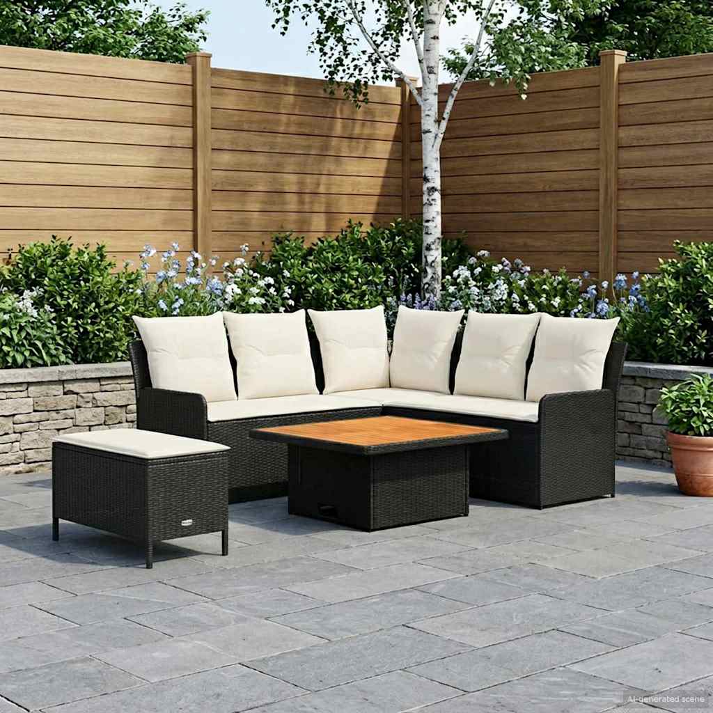 vidaXL Zestawy mebli z poduszką 5 pcs Czarny i kremowy Rattan PE
