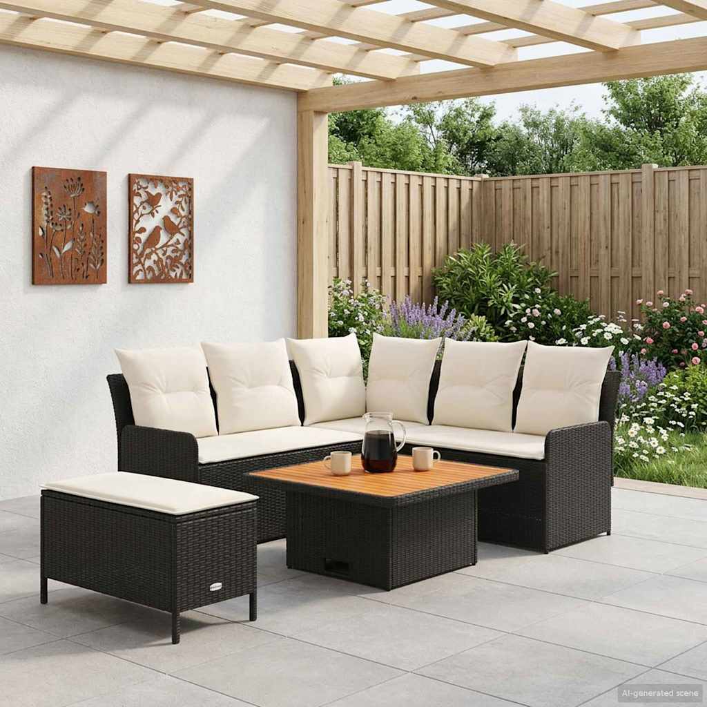 vidaXL Zestawy mebli z poduszką 5 pcs Czarny i kremowy Rattan PE