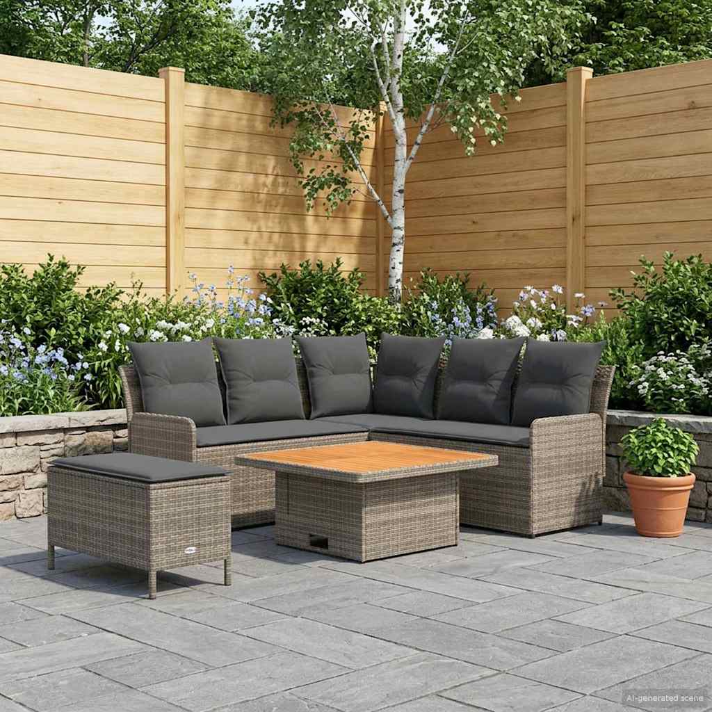 vidaXL Zestawy mebli z poduszką 5 pcs Szary i ciemnoszary Rattan PE