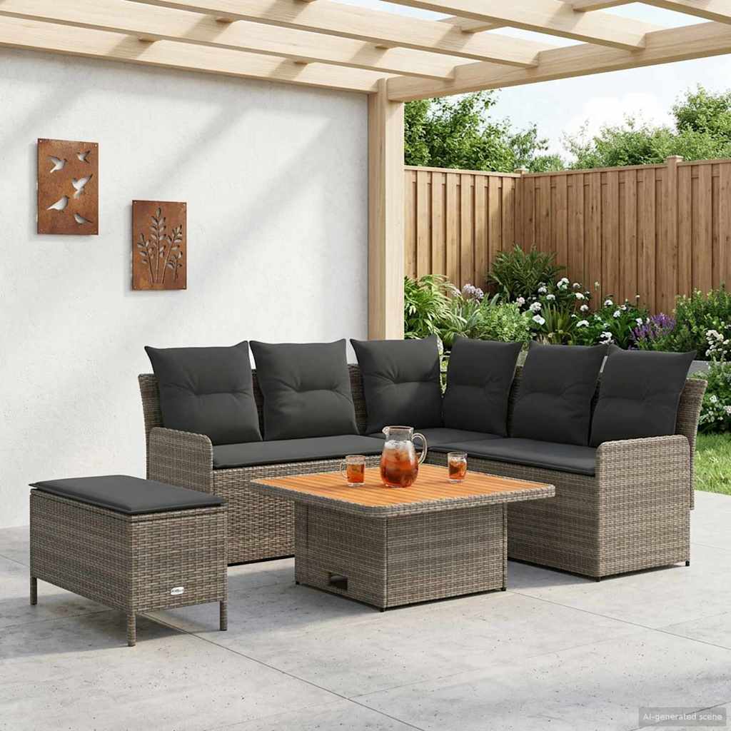 vidaXL Zestawy mebli z poduszką 5 pcs Szary i ciemnoszary Rattan PE