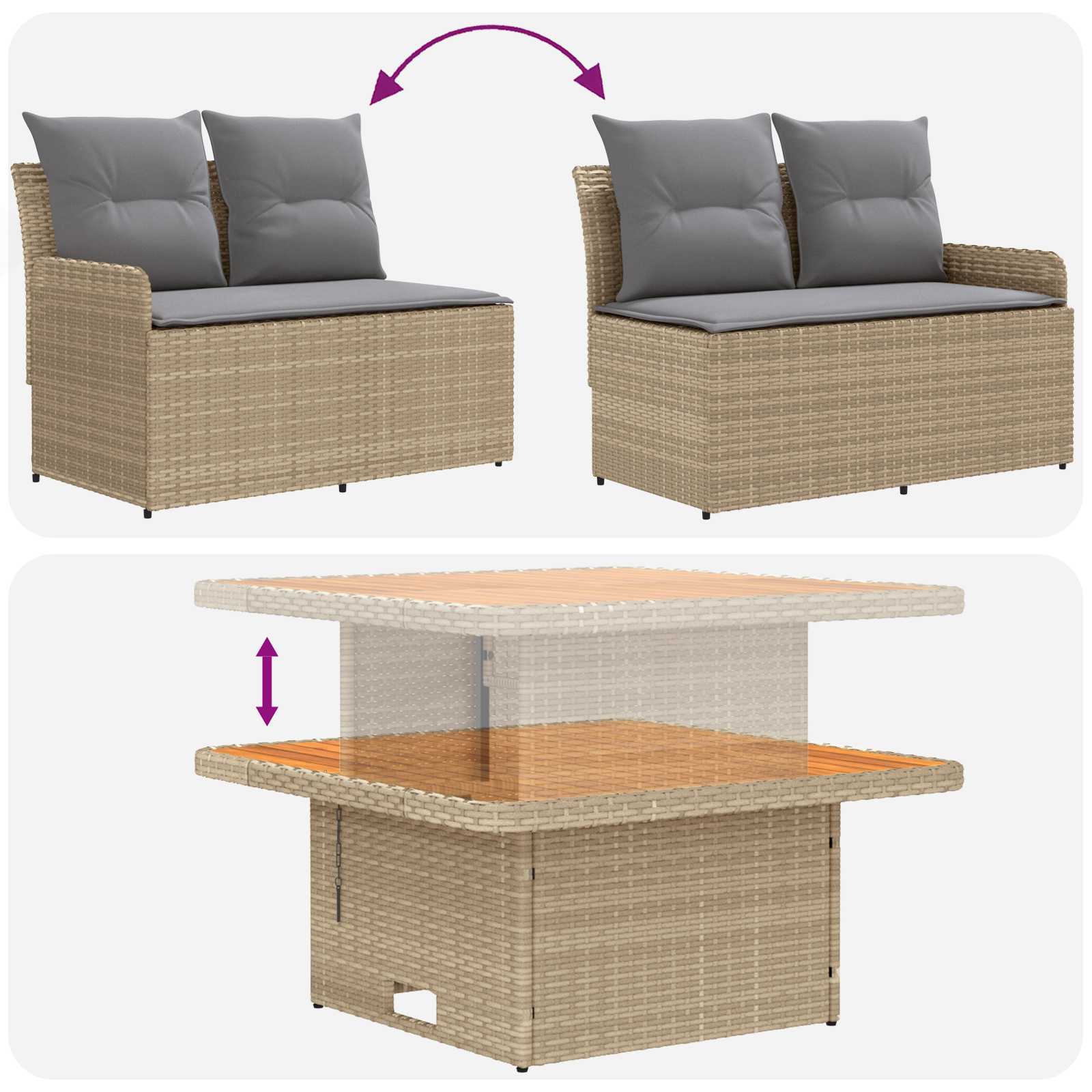 vidaXL Zestawy mebli z poduszką 5 pcs Beżowy i jasnoszary Rattan PE