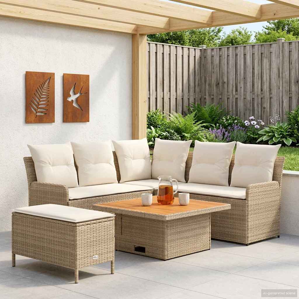 vidaXL Zestawy mebli z poduszką 5 pcs Beżowy i kremowy Rattan PE