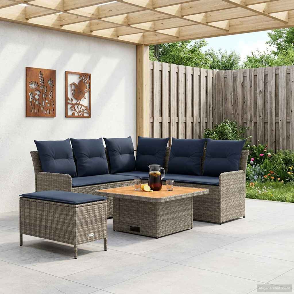 vidaXL Zestawy mebli z poduszką 5 pcs Szary i granatowy Rattan PE
