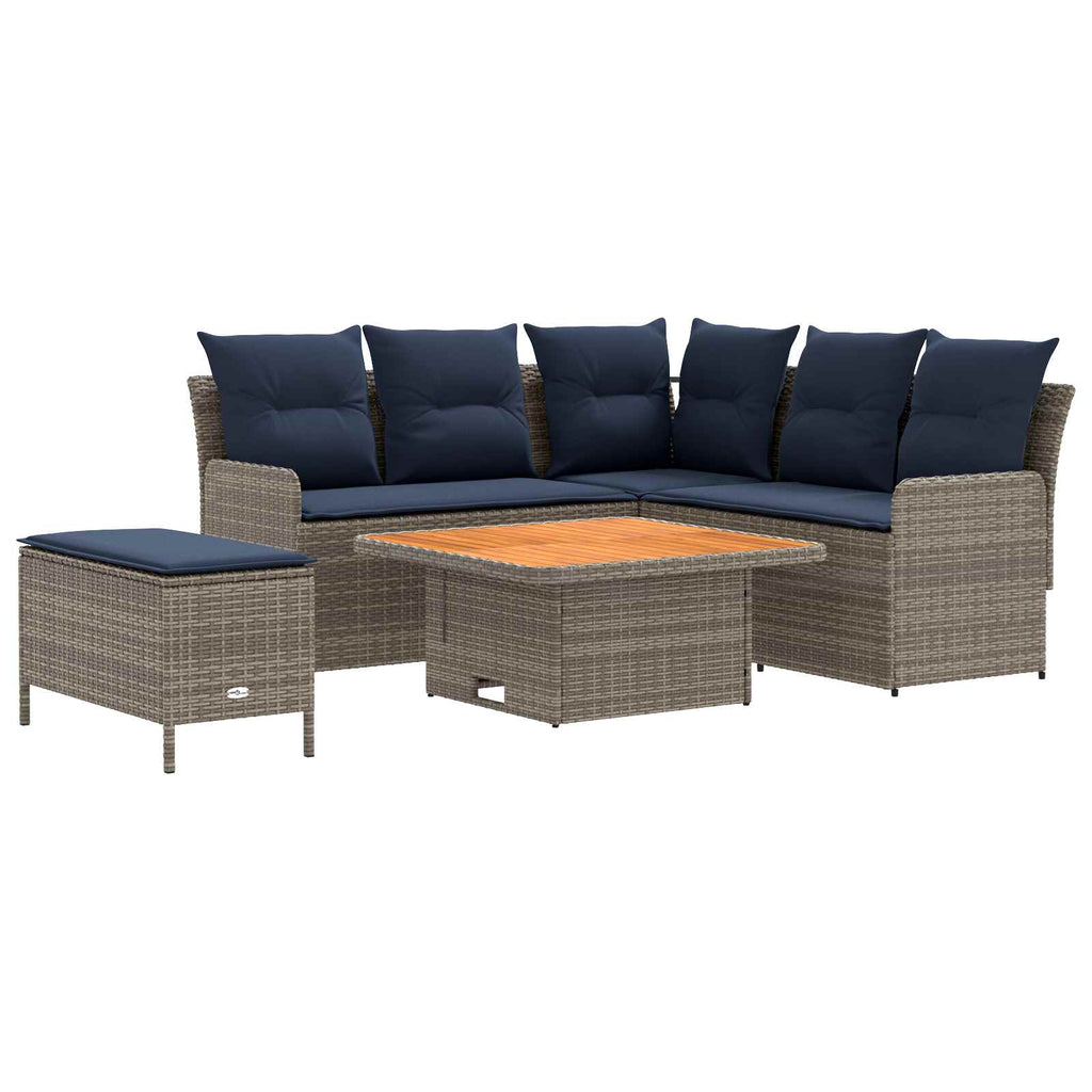 vidaXL Zestawy mebli z poduszką 5 pcs Szary i granatowy Rattan PE