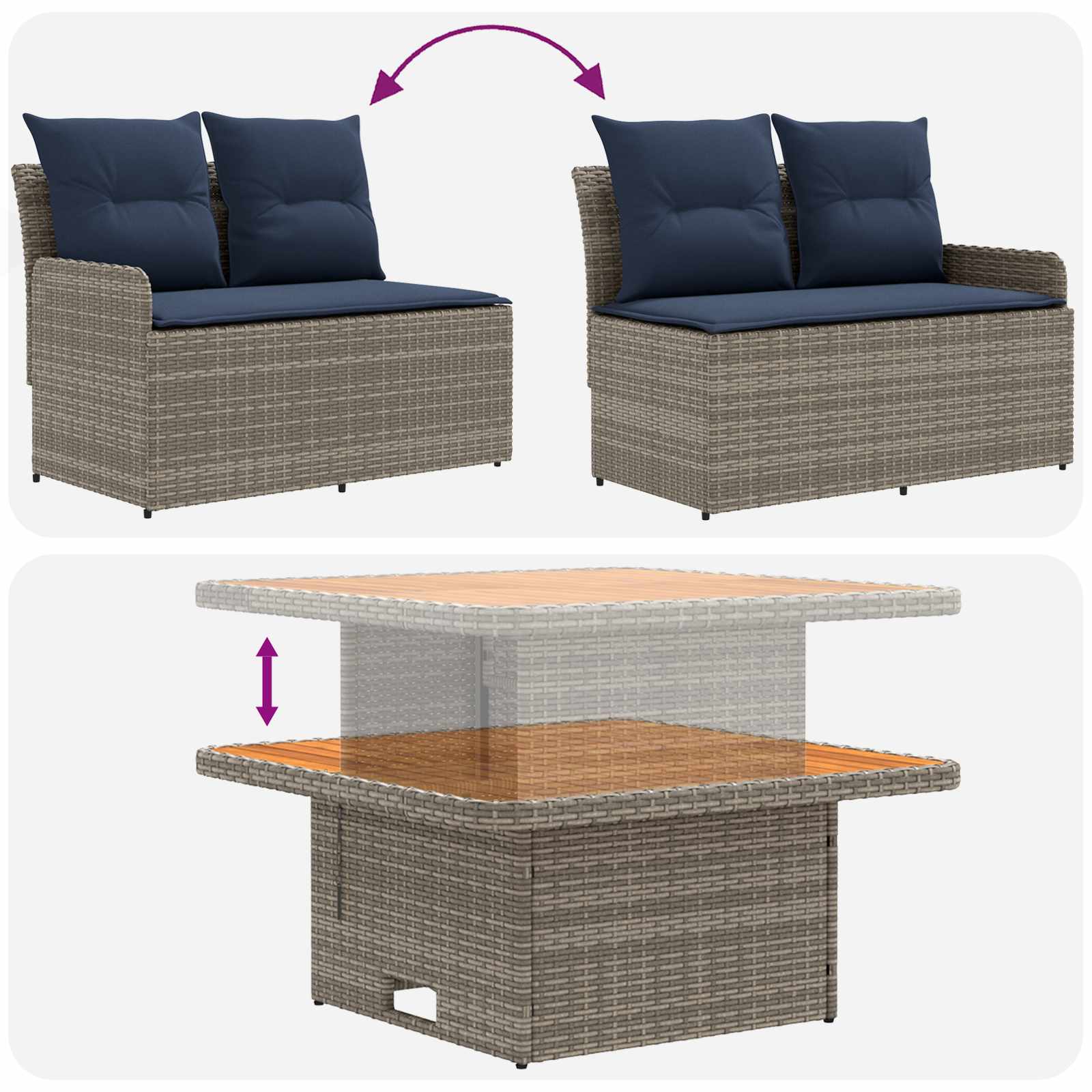 vidaXL Zestawy mebli z poduszką 5 pcs Szary i granatowy Rattan PE