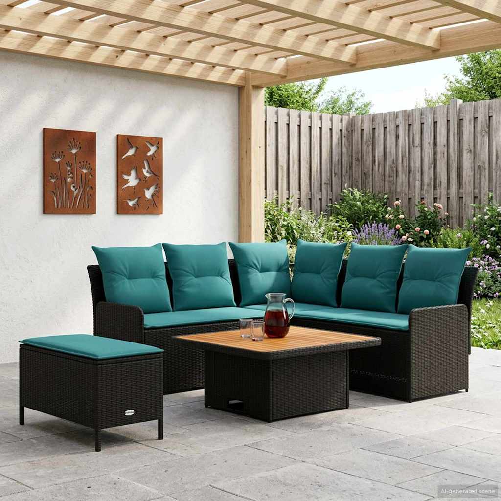 vidaXL Zestawy mebli z poduszką 5 pcs Czarny i Turkusowy Rattan PE
