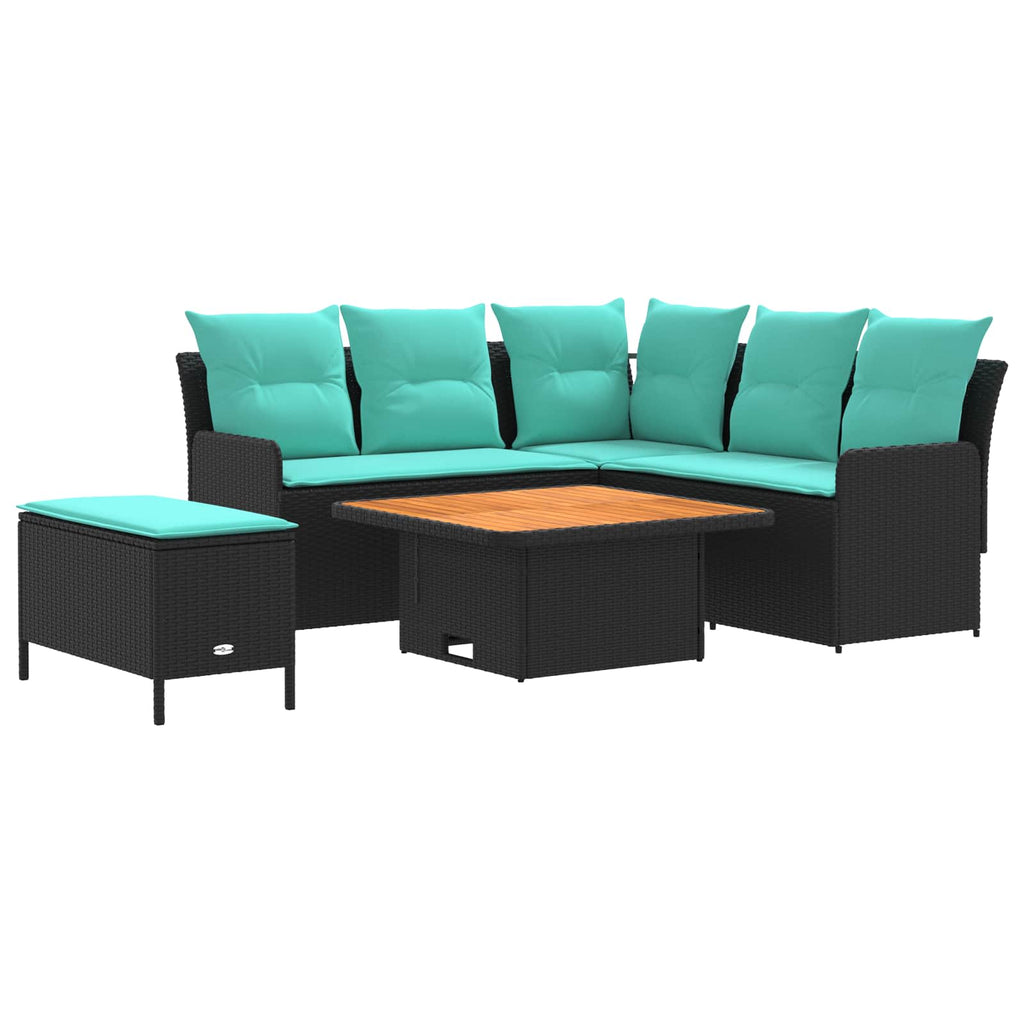 vidaXL Zestawy mebli z poduszką 5 pcs Czarny i Turkusowy Rattan PE