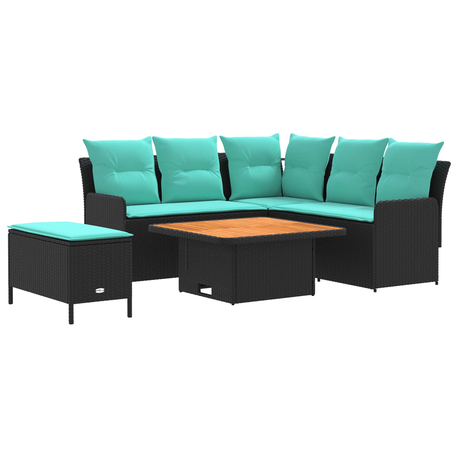 vidaXL Zestawy mebli z poduszką 5 pcs Czarny i Turkusowy Rattan PE