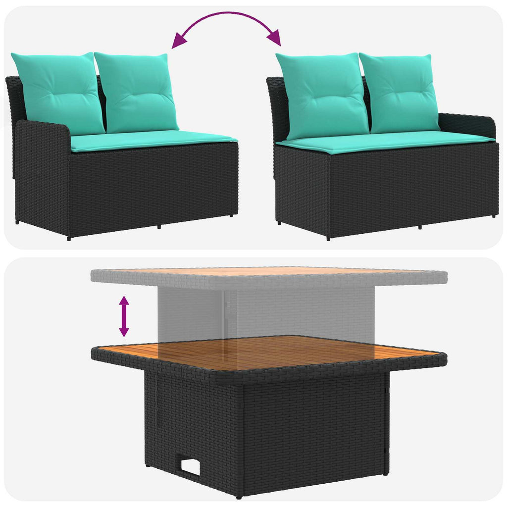 vidaXL Zestawy mebli z poduszką 5 pcs Czarny i Turkusowy Rattan PE