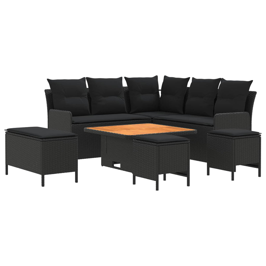 vidaXL Zestawy mebli z poduszką 7 pcs Czarny Rattan PE