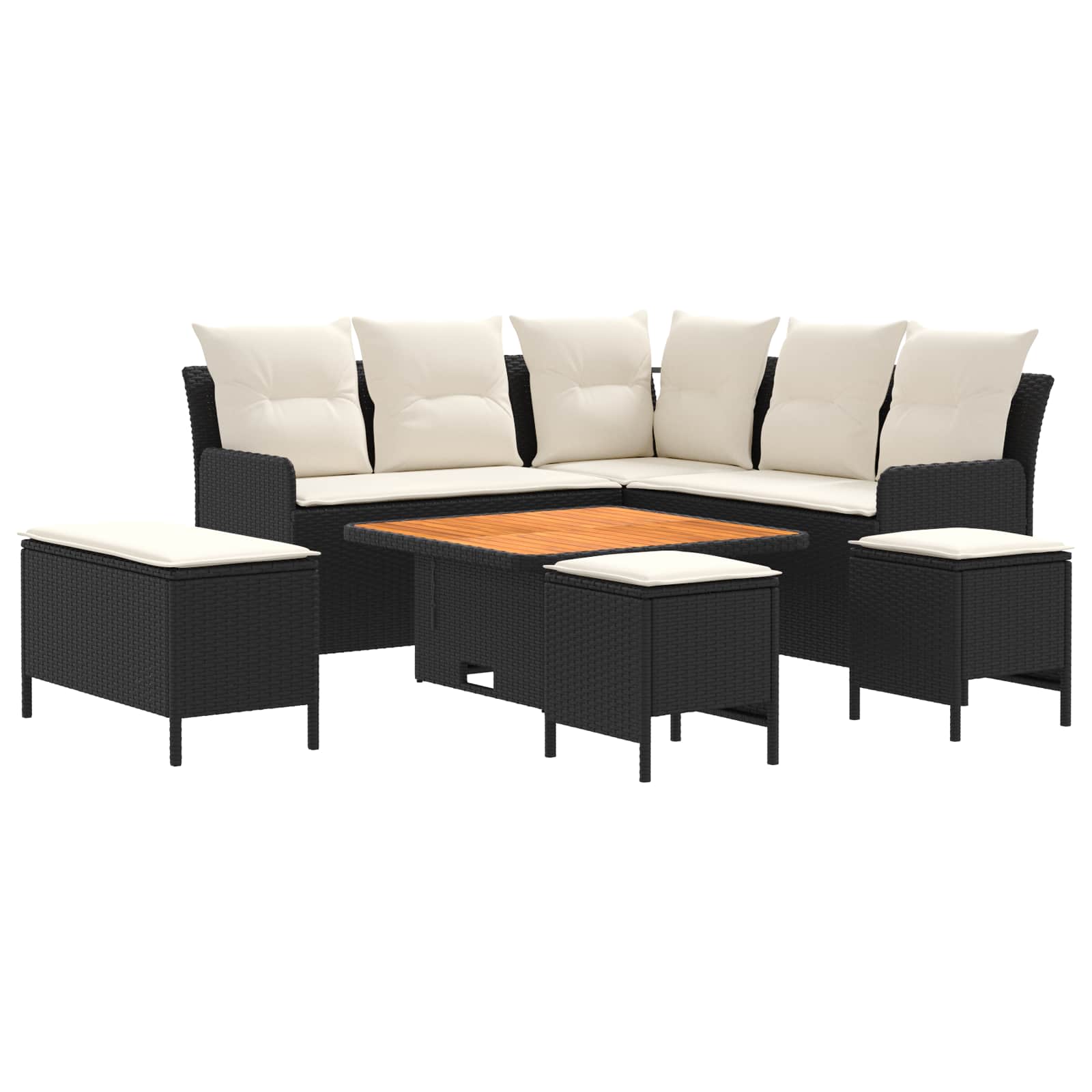 vidaXL Zestawy mebli z poduszką 7 pcs Czarny i kremowy Rattan PE