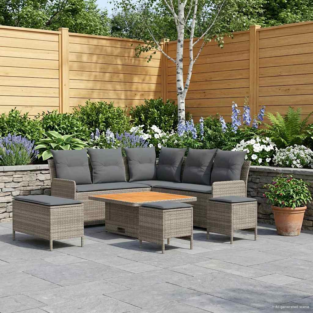 vidaXL Zestawy mebli z poduszką 7 pcs Szary i ciemnoszary Rattan PE