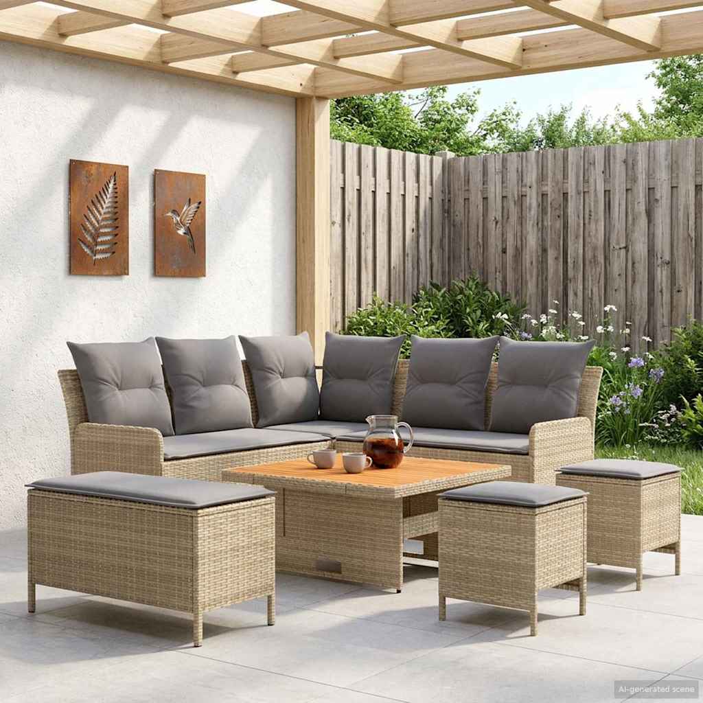 vidaXL Zestawy mebli z poduszką 7 pcs Beżowy i jasnoszary Rattan PE