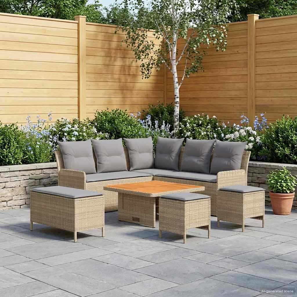 vidaXL Zestawy mebli z poduszką 7 pcs Beżowy i jasnoszary Rattan PE