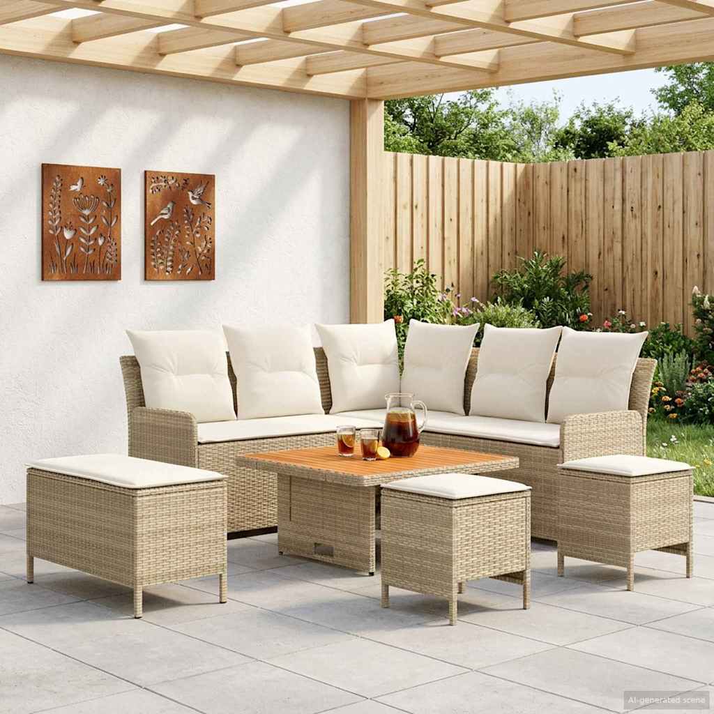 vidaXL Zestawy mebli z poduszką 7 pcs Beżowy i kremowy Rattan PE