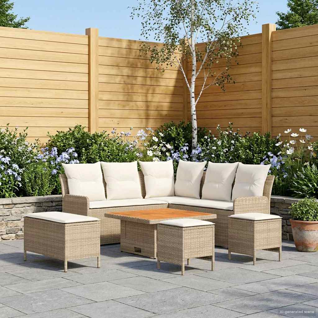 vidaXL Zestawy mebli z poduszką 7 pcs Beżowy i kremowy Rattan PE