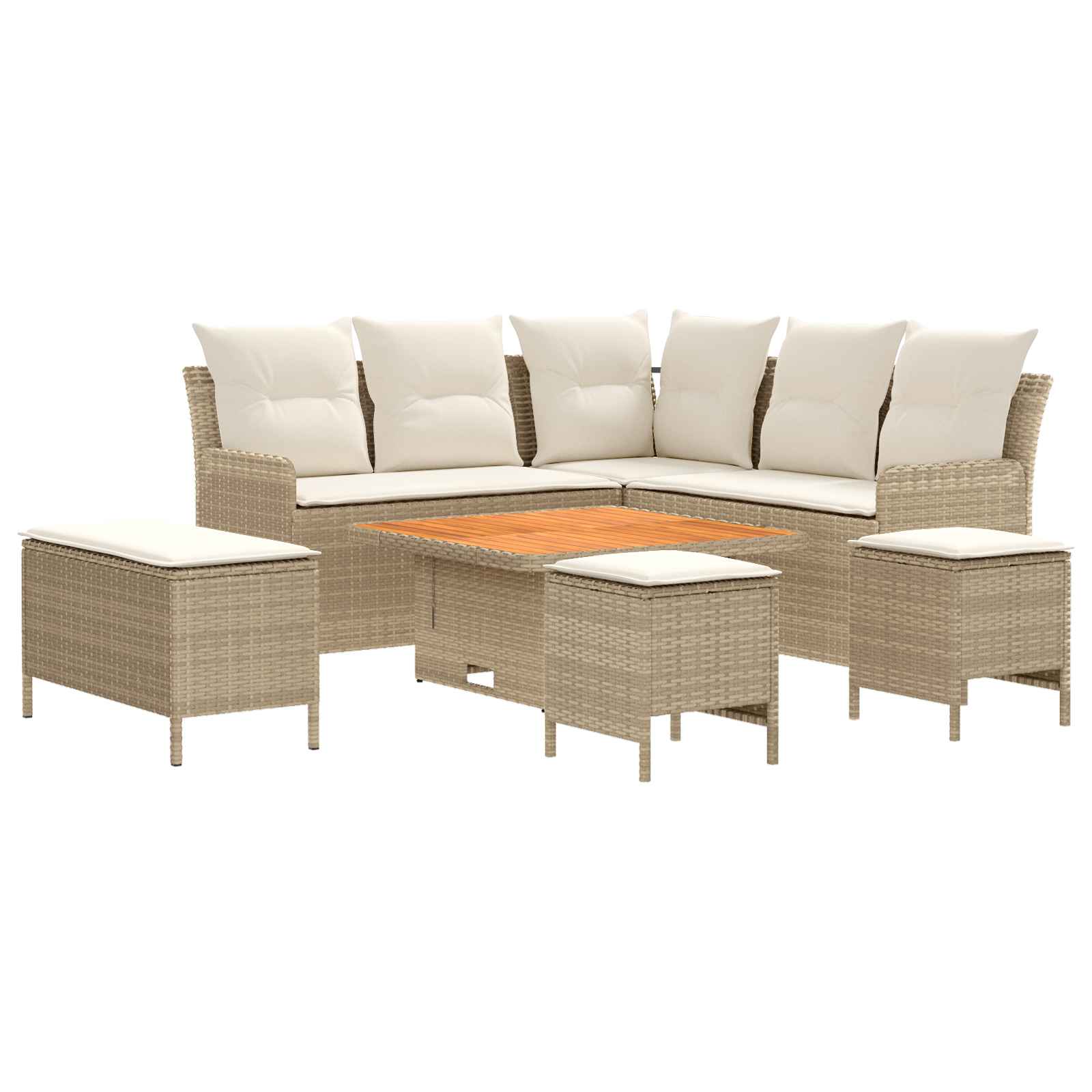 vidaXL Zestawy mebli z poduszką 7 pcs Beżowy i kremowy Rattan PE