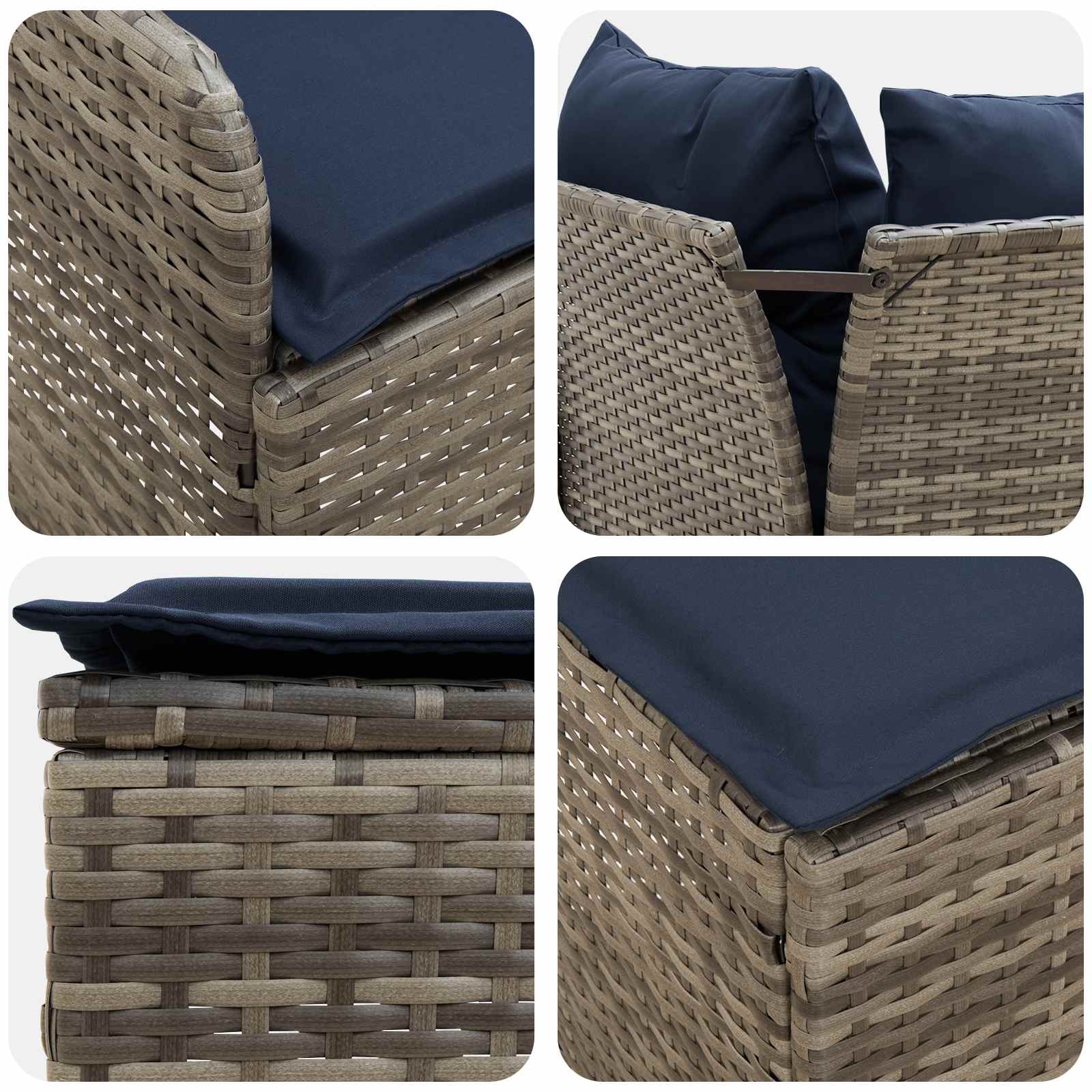 vidaXL Zestawy mebli z poduszką 7 pcs Szary i granatowy Rattan PE