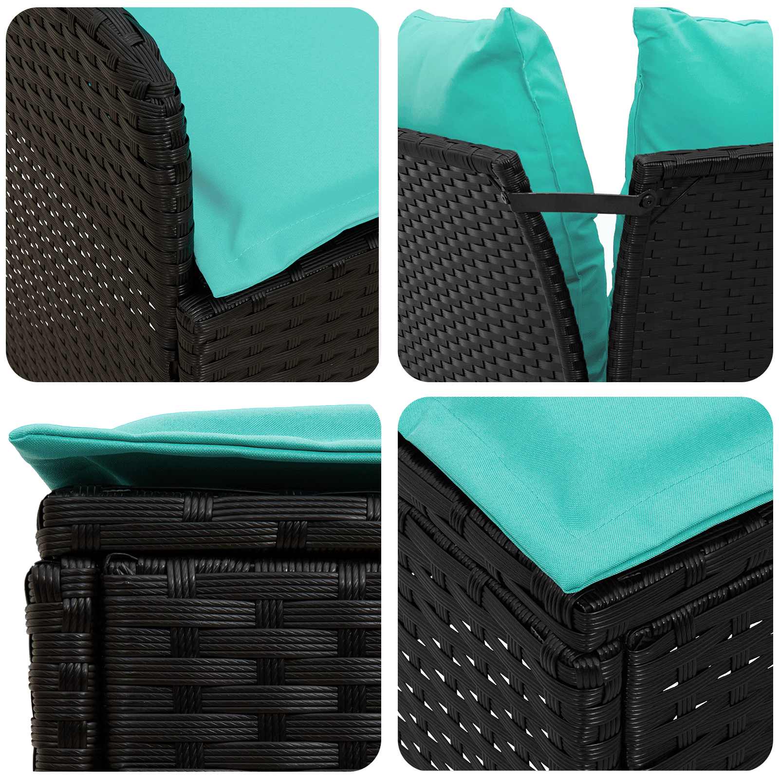 vidaXL Zestawy mebli z poduszką 7 pcs Czarny i Turkusowy Rattan PE