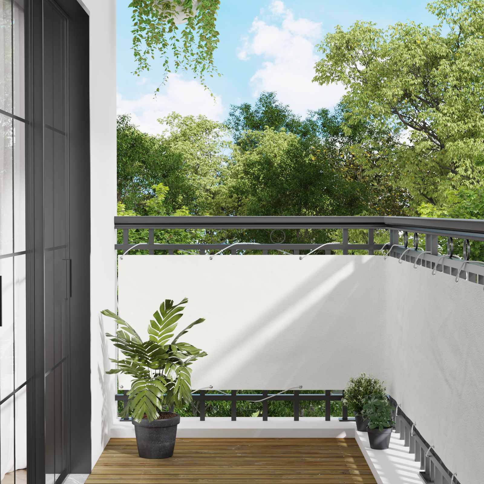 vidaXL Ekran balkonowy Biały 75 x 200 cm Aluminium Oxford powlekany PU