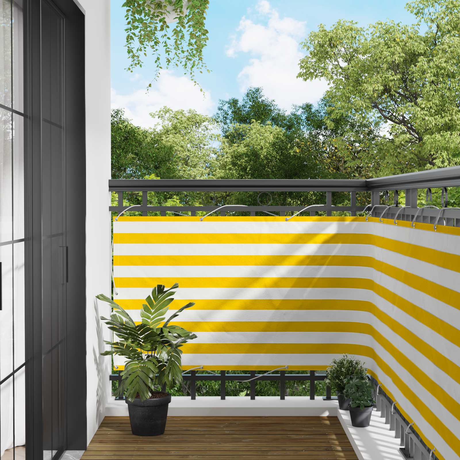 vidaXL Ekran balkonowy Żółty i Biały 90 x 200 cm