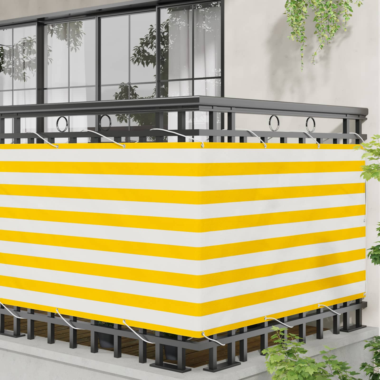 vidaXL Ekran balkonowy Żółty i Biały 100 x 200 cm Materiał Oxford