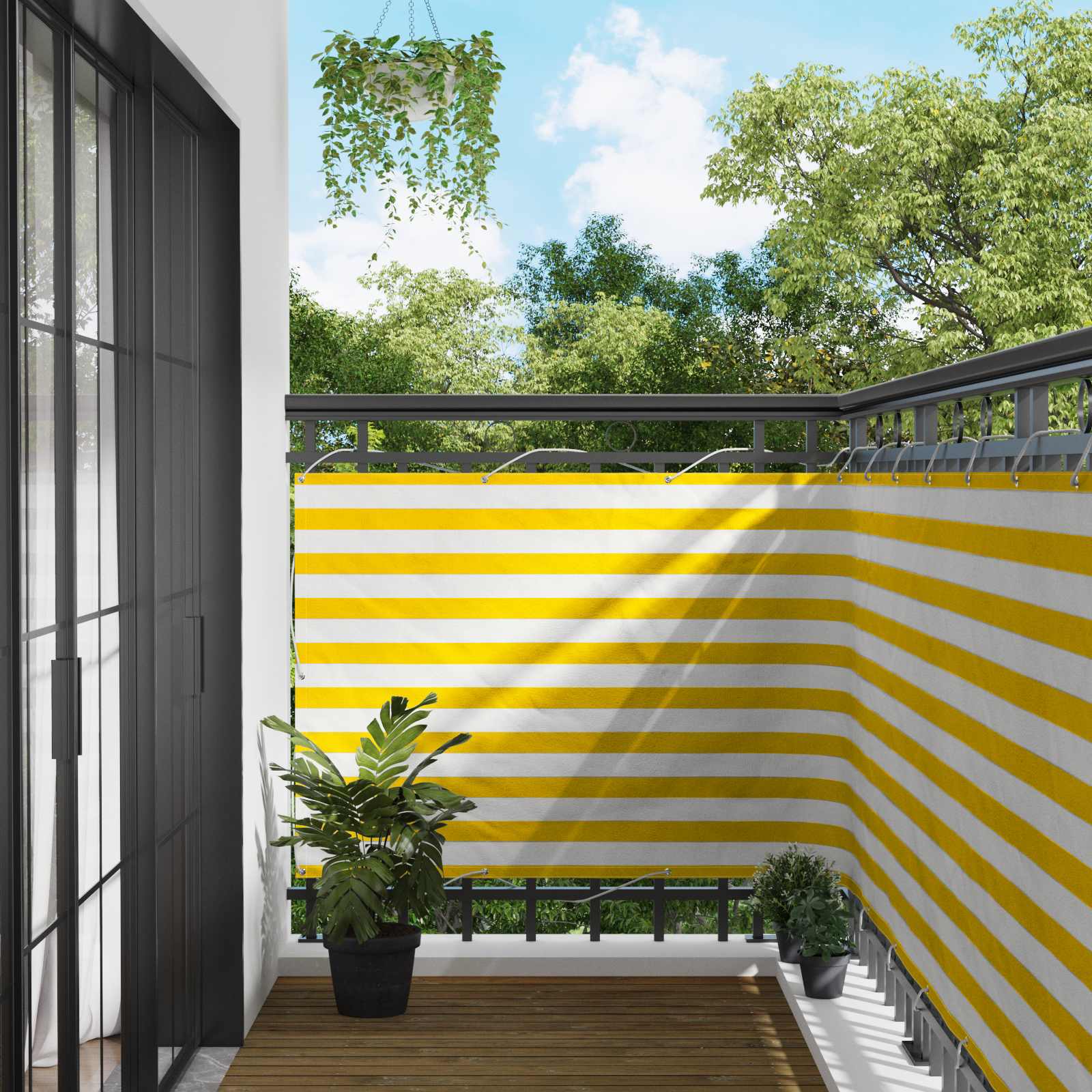 vidaXL Ekran balkonowy Żółty i Biały 110 x 300 cm Materiał Oxford