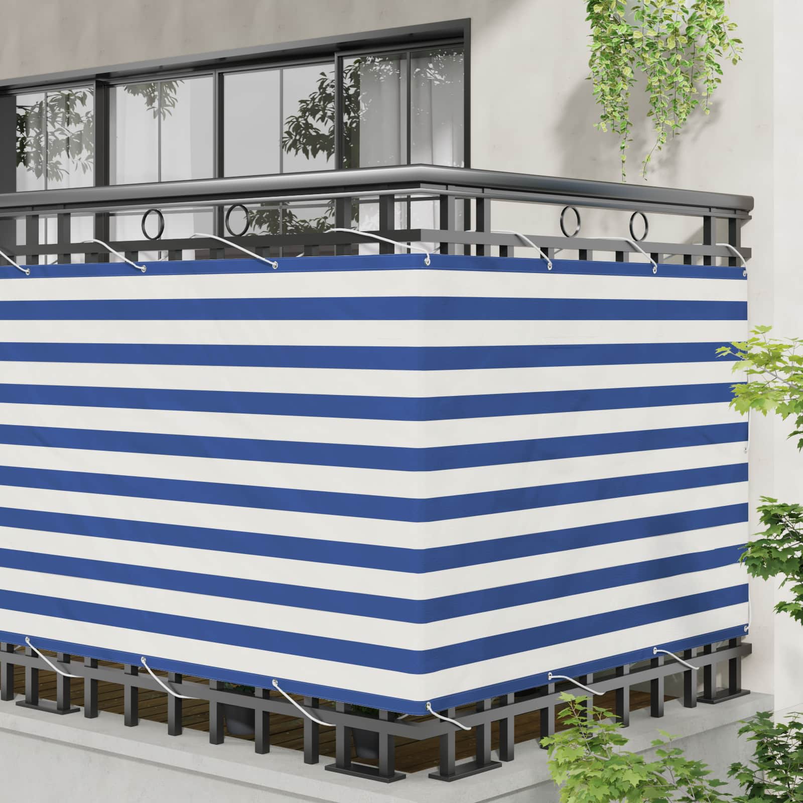 vidaXL Ekran balkonowy Niebieski i biały 110 x 400 cm Materiał Oxford
