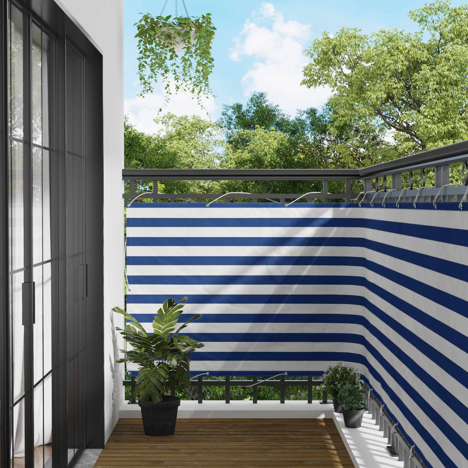 vidaXL Ekran balkonowy Niebieski i biały 110 x 800 cm Materiał Oxford