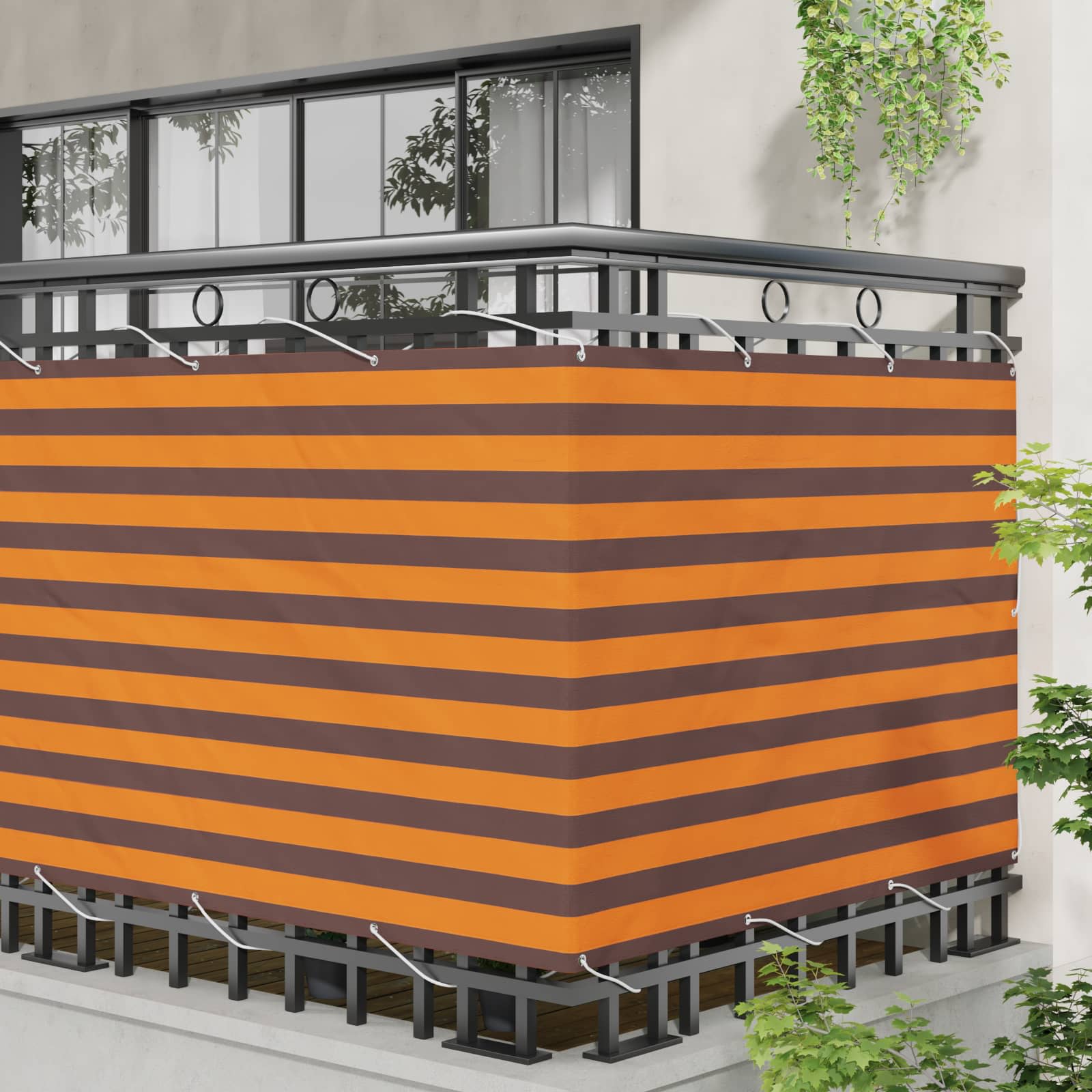 vidaXL Ekran balkonowy Pomarańczowy i brązowy 110 x 1000 cm