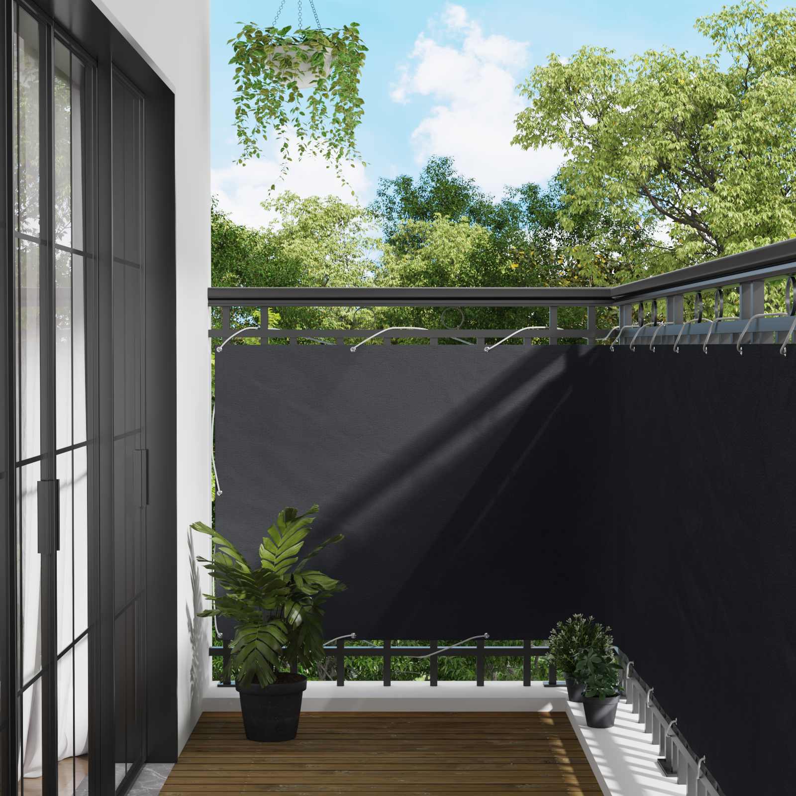 vidaXL Ekran balkonowy 110 x 600 cm Materiał Oxford Prostokątny Czarny